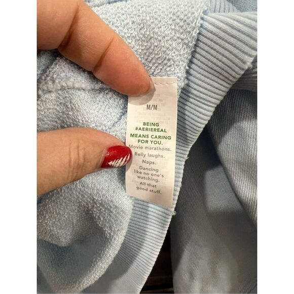Aerie NWT Cotton Sweatshirt Baby Blue Lets go Coconuts Lounge sz medium - Picture 5 of 8